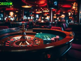 Roulette wheel on a table with checkers.