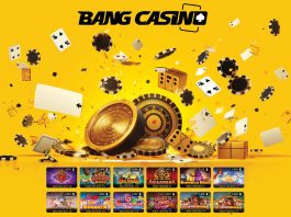 banggame games in the artwork and checkers and cards floating in the air.